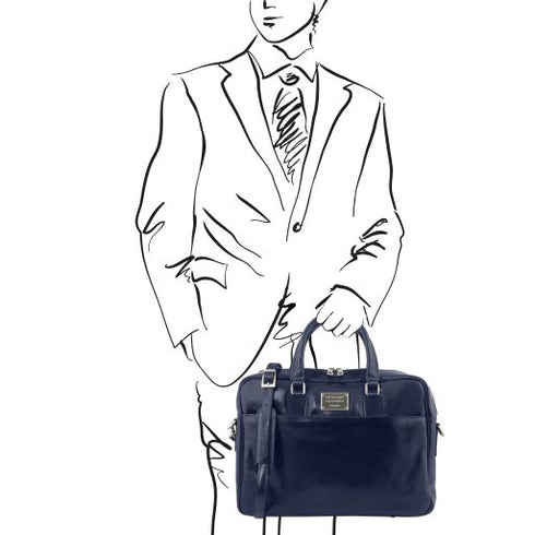 Urbino - Leather laptop briefcase with front pocket